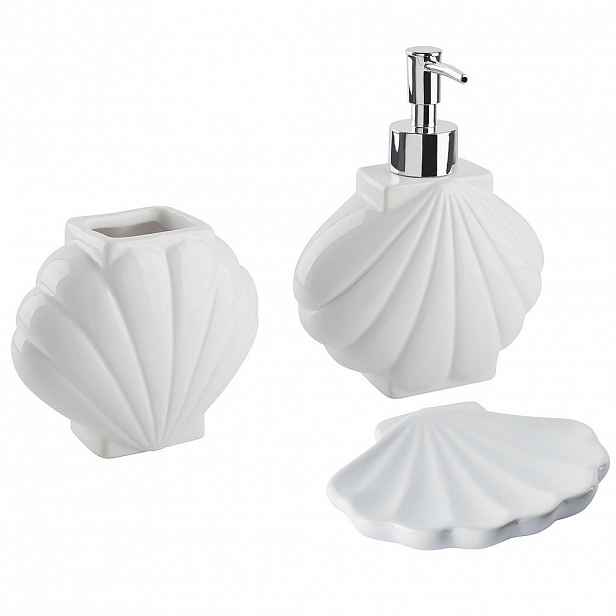 Beliani KOUPELNOVÝ NÁBYTEK sada 3-dílná Keramika bílý Muschelform Shell