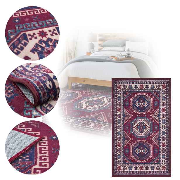 Koberec Orientální Velurový 60x100 cm Velvet Protiskluzový Skládací Bordový