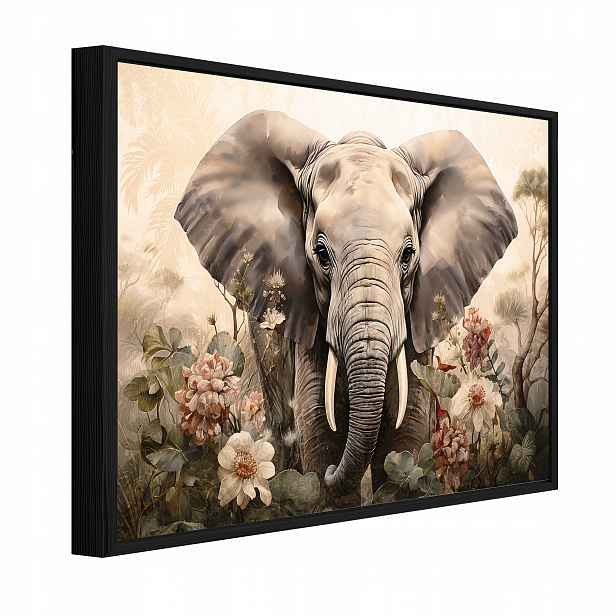 Obraz V Černém Rámu Na Plátně Slon Zvířata Obývací Pokoj Ložnice 120x80