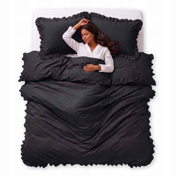 Povlečení 220x200 Volánek mikrovlákno 2 Povlečení 70x80 Luxury Jowita Černá