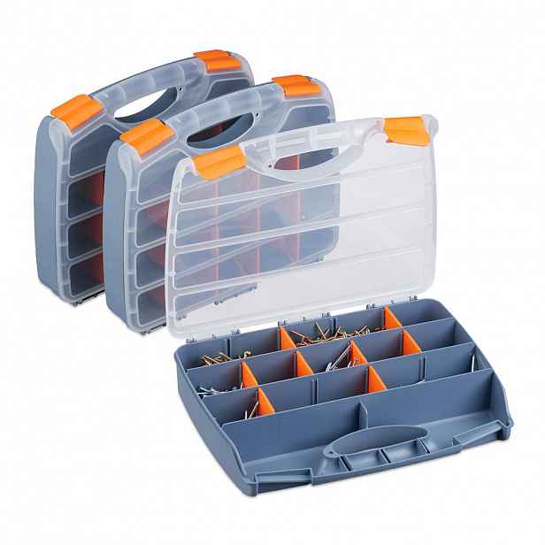 Relaxdays ORGANIZÉR Transparentní 3ks-set plast s přepážkami 6x32x24 cm