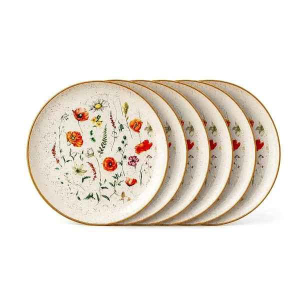 Talířky na dort 6 Ks Keramické 19,5 cm s květinami Maki Belle Mak