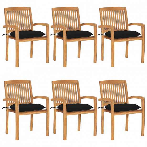 vidaXL Stohovatelné zahradní židle s poduškami 6 ks masivní teak