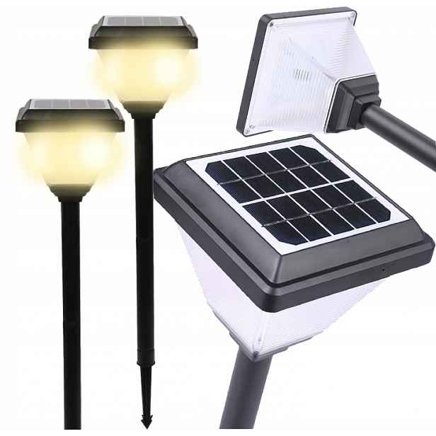2x Solární Lampa Zapichovací Zahradní Led Sloupek 2W Soumrakový Senzor 50CM