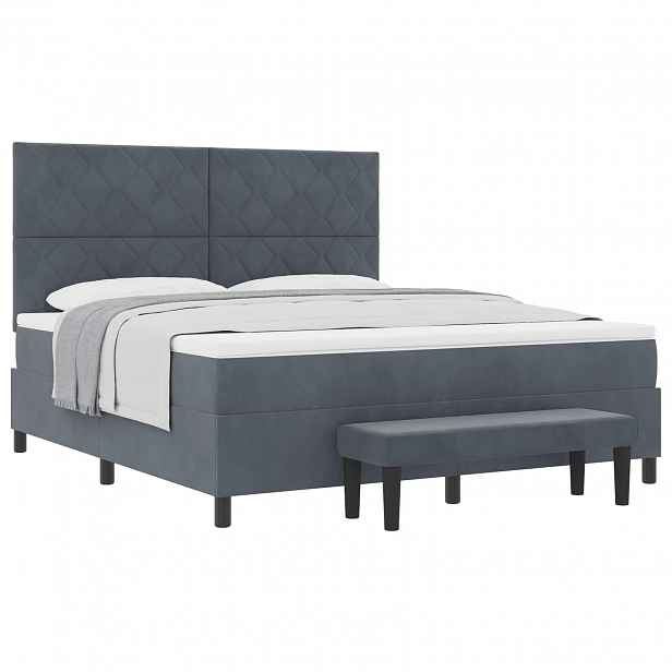 vidaXL Postel s boxspringem s čelo Tmavě šedá 200 x 180 cm samet