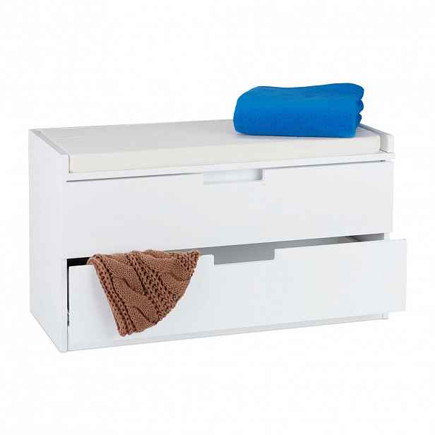 Relaxdays LAVICE Bílá 2 zásuvky polstrovaný sedák MDF