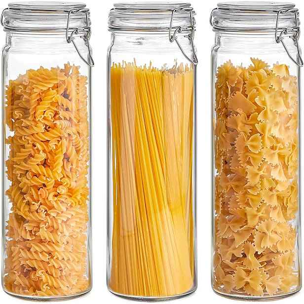 TEMU Sada 3 a 6 vzduchotěsných skleněných nádob s drátěnými víčky, dostupné ve velikostech 60 oz, 32 oz, 25 oz oz, ideální pro skladování těstovin, ,
