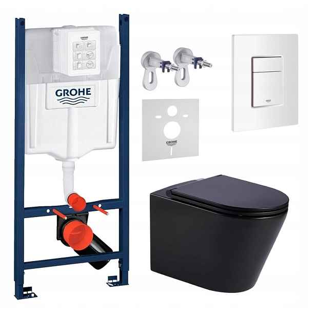 Wc sada Rám Grohe s miskou Imprese Jess, černý, tlačítkový, bílý, Fresh