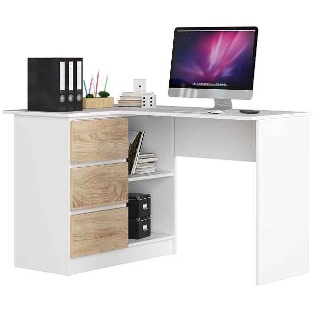Ak furniture Rohový psací stůl B16 124 cm bílý/dub sonoma levý