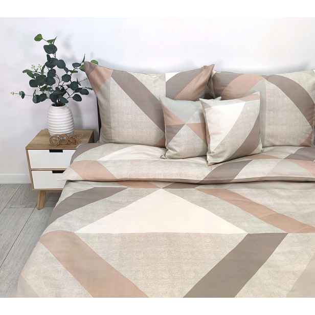 Povlečení satén Premium 100% bavlna béžová geometrická 5078B 220x200