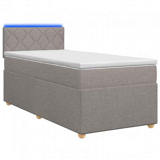 vidaXL Postel boxspring s matrací s LED pásky Taupe 90 x 200 cm Textil