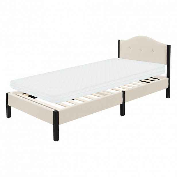 ML-DESIGN ČALOUNĚNÁ POSTEL 90x200 cm, béžová, rám s matrací a lamelovým roštem