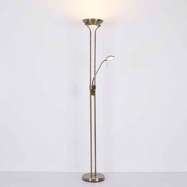 Podlahová Led lampa sklo, barva mosazi, stmívatelná, výška 180 cm, vhodná pro čtení