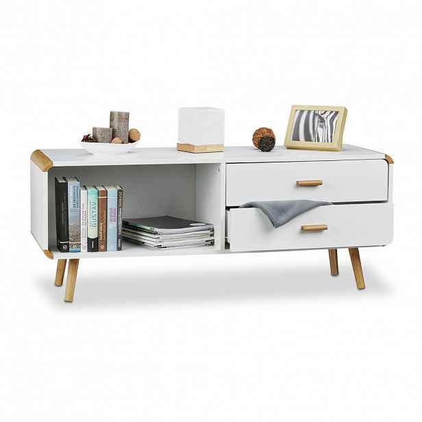 Relaxdays KOMODA Bílá přírodní bambus 2 zásuvky 48/120/40 cm