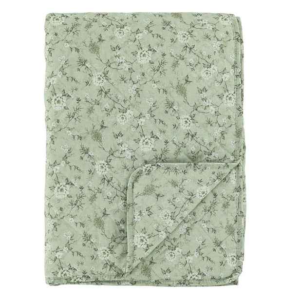 Zelený prošívaný přehoz s květy Flowers Aix Quilt - 130*180 cm Chic Antique