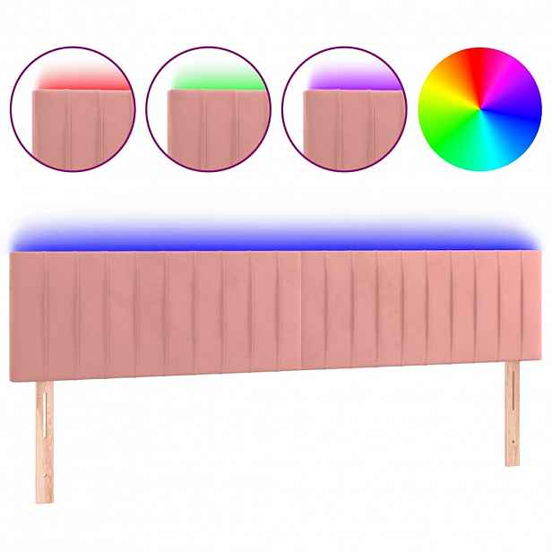 vidaXL Čelo postele s LED růžové 200x5x78/88 cm samet