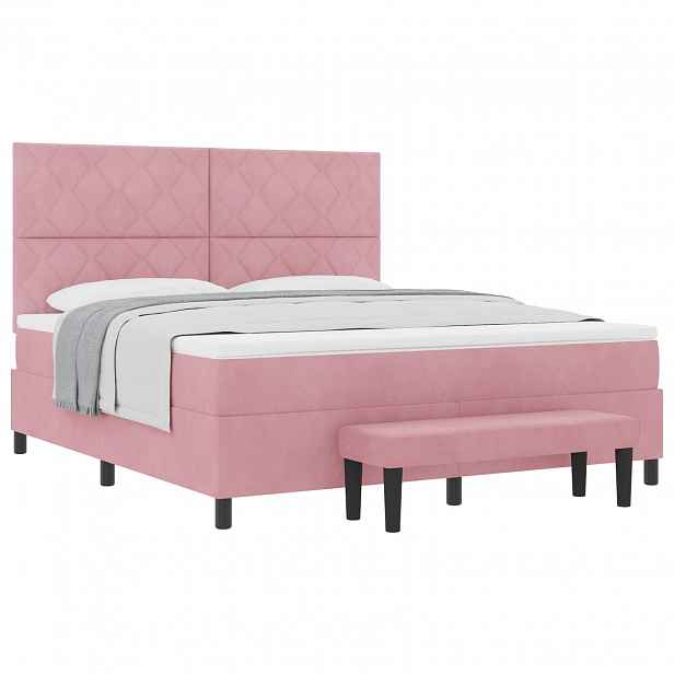vidaXL Postel s boxspringem s čelo Růžová 200 x 180 cm samet