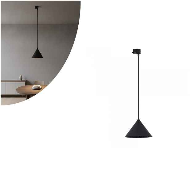 Černá závěsná lampa Tracer Cono s industriálním designem nad stůl Tk Lighting
