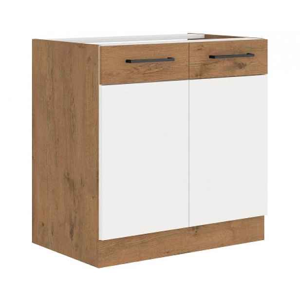 Kuchyňská dřezová skříňka Vigo, dub lancelot/bílý lesk, šířka 80 cm