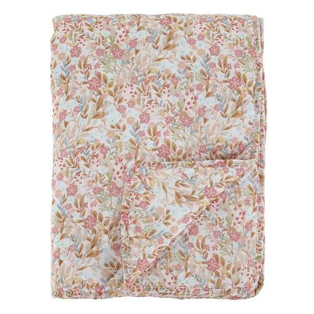 Růžovo-modrý prošívaný přehoz s květy Flowers Aix Quilt - 130*180 cm Chic Antique