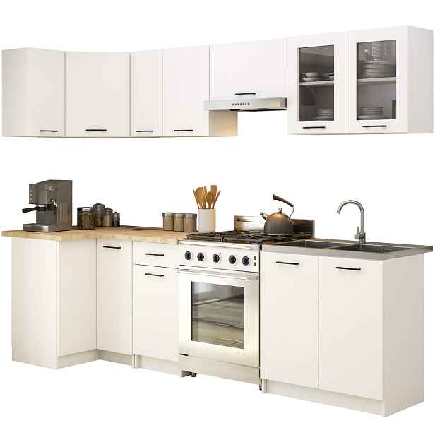 Ak furniture Kuchyňská rohová linka Olivie 3 m prosklená bílá/dub sonoma