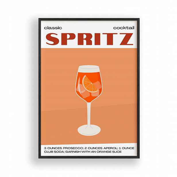 Obraz Spritz Cocktail Drink Plakát Rámeček Dřevěný Černý 30x42 cm