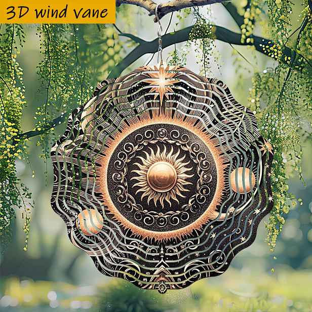 TEMU 3D 1ks, Zářivý zlatý slunce obklopené hvězdami, "25,5 cm/10 palců * 25,5 cm/10 palců s otočným hákem, 360° kreativní větrný spinner" Sezónní