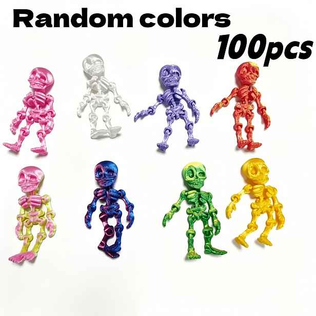TEMU Figurky Ozdoby 100 ks 3D Tištěné Mini Kostlivce, Sváteční Dekorace s Pružnými a Pohyblivými Klouby, Polohovatelné Libovolným Způsobem, Náhodné