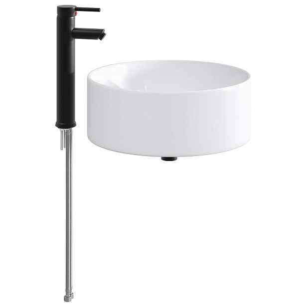 vidaXL Umývadlo s baterií a odpadem Matná černá 40,5 x 40,5 x 15,5 cm