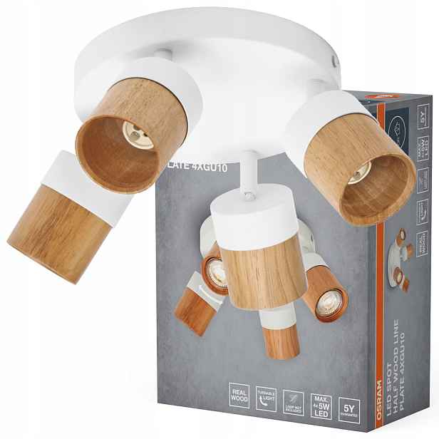 Nástěnná lampa Stropní Svítidlo Reflektor Led Spot 4x GU10 Dřevo Osram