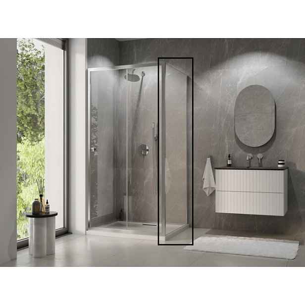 BESCO Boční panel ke sprchovým dveřím DUO SLIDE GOLD — Barva rámu - Zlatá, Rozměr A - 90, Rozměr C - 195, Směr zavírání - Univerzální Levé / Pravé, Výplň - Čiré bezpečnostní sklo - 6 mm