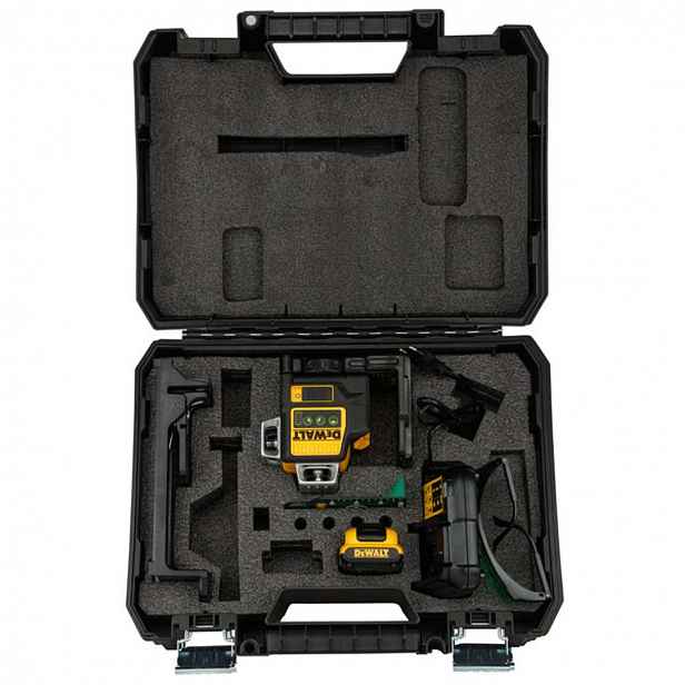 DeWALT - 10,8V AKU zelený křížový laser, dosah 60 m, 1x aku 2,0 Ah XR, nabíječka DCE089D1G