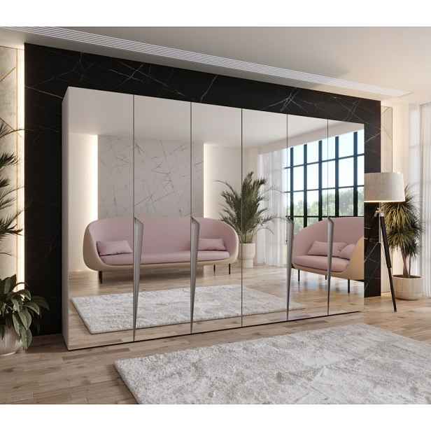 Šatní zrcadlová skříň 300 cm SORAYA 3 - kašmír / kašmírové úchyty