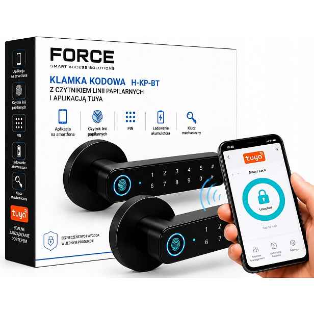 Force Šifrovací klika H-kp-bt klávesnice s otiskem prstu, WiFi, Tuya, Smart