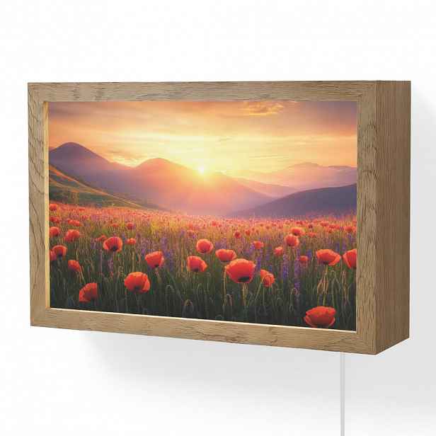 OnlyWow NÁSTĚNNÁ LAMPA Krajina - Západ slunce - Květinové pole 30x20 cm