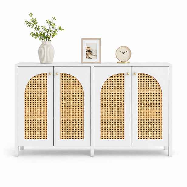 STILVORA KUCHYŇSKÁ SKŘÍŇ přírodní a bílá, 4 ratanová dvířka, do jídelny, kuchyně a obývacího pokoje, 145×80×40 cm
