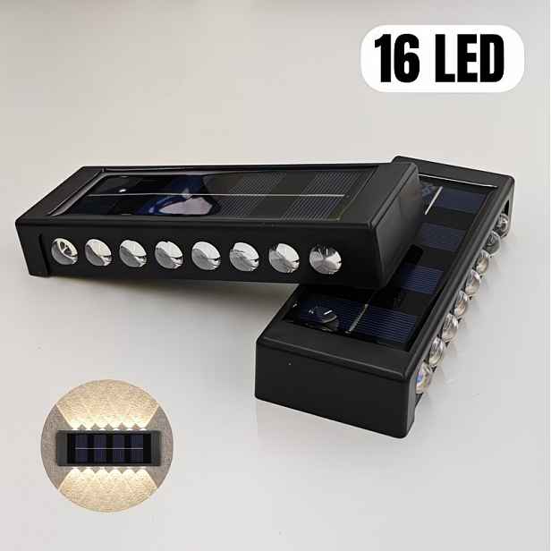 TEMU 2 ks, 16-LED Solární Nástěnné Světlo, Venkovní Nástěnná Lampa, Solární Světlo, Teplá Světelná Barva, Světlo Nahoru a Dolů, Venkovní Osvětlení,