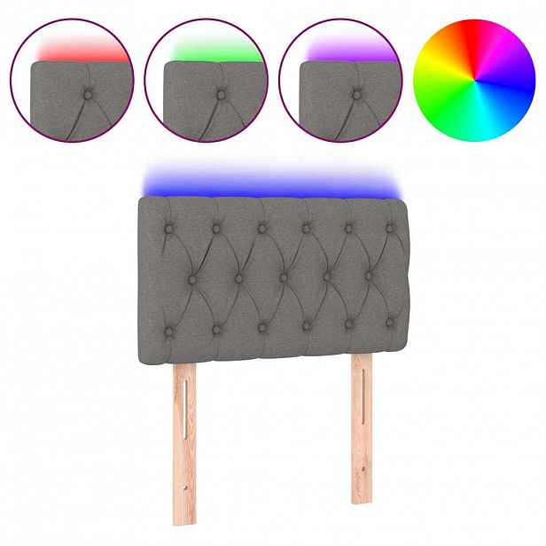 vidaXL Čelo postele s LED tmavě šedé 80 x 7 x 78/88 cm textil