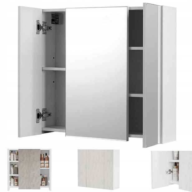 Závěsná Nástěnná Koupelnová Skříňka S Trojdílným Zrcadlem, Moderní, 60 CM