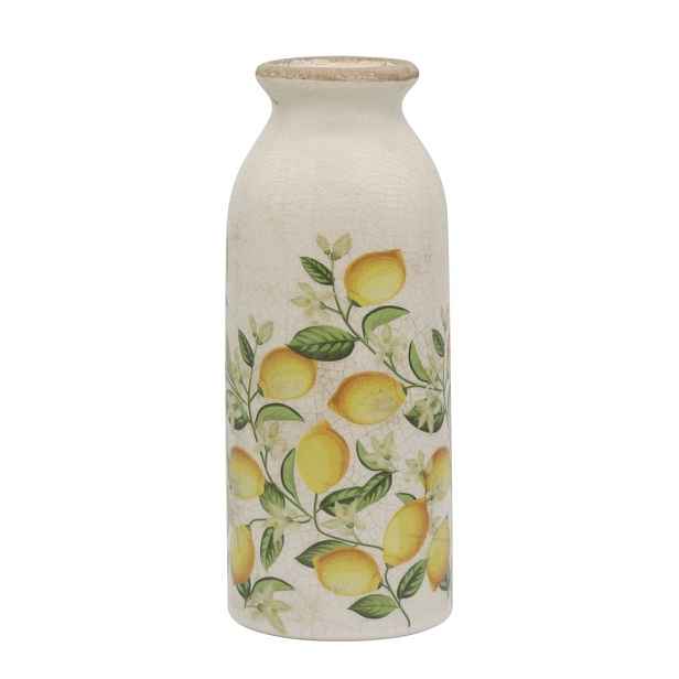 Béžová antik keramická váza s citróny Limone Blossom - Ø 8*20 cm Chic Antique