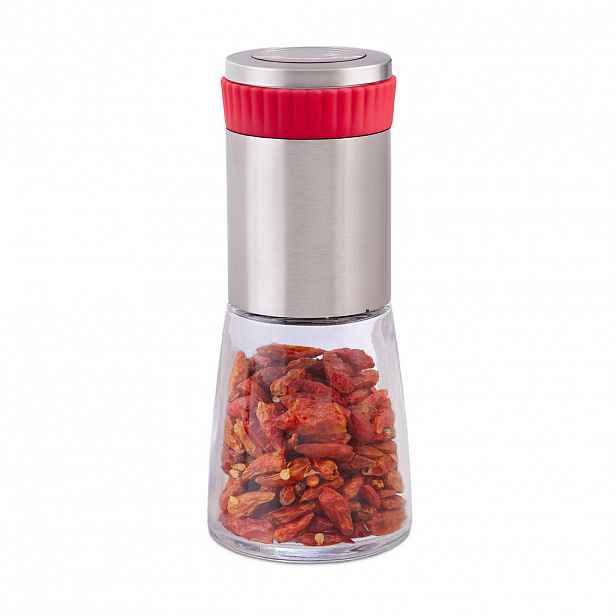 Relaxdays MLÝNEK NA CHILLI Stříbrný transparentní nerez ruční