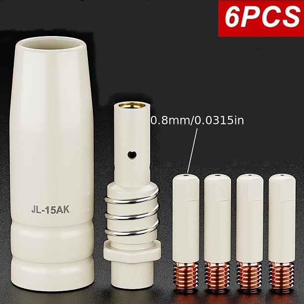 TEMU Balení 6 kusů, MB-15AK 15AK s povlakem pro svařování s tryskami 0,8 mm, 1,0 mm a 1,2 mm, s fialovým měděným vodivým povlakem, izolační trubkou a