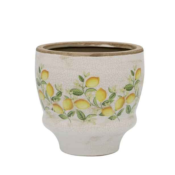 Béžový antik keramický květináč s citróny Limone Blossom - Ø 14*15 cm Chic Antique