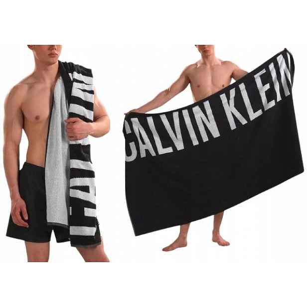 Obrovský Černý Ručník Calvin Klein 100x180 CM Velké Logo 100% Bavlna