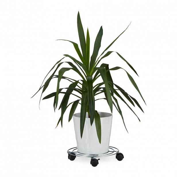 Relaxdays PODSTAVEC Stříbrný pod květináč s brzdou ocel 32 cm
