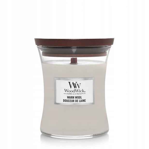 Vonná svíčka sójová Warm Wool Woodwick Průměrná 275 g Dřevěný knot