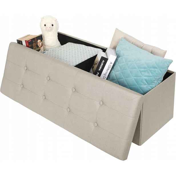Woltu Taburet Lavička Truhla Úložný Box Béžová 110 X 37 X 38