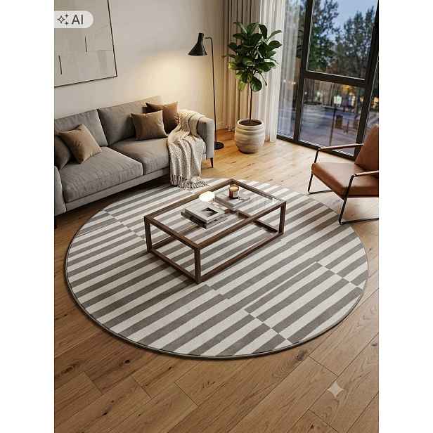 Koberec kulatý do obývacího pokoje 160 cm, vícebarevný, měkké štětiny, plyšový
