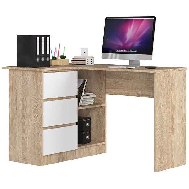 Ak furniture Rohový psací stůl B16 124 cm dub sonoma/bílý levý