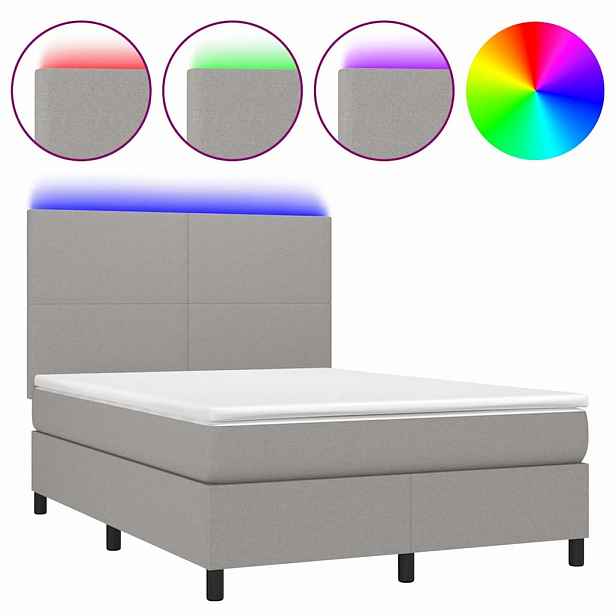 vidaXL Box spring postel s matrací a LED světle šedá 140x190 cm textil